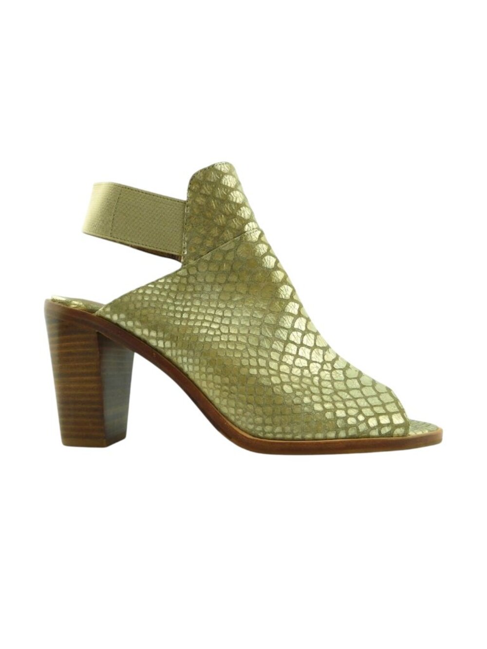 DONALD J PLINER Gold Metallic Snake Peep Toe Block Heel Sling Bootie Sandals 7